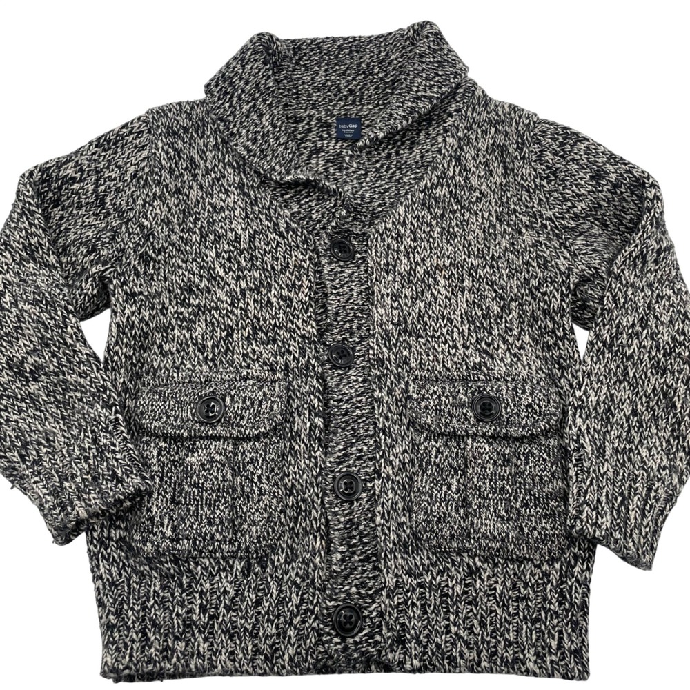 Vtg Y2K BabyGap Knit Shawl Collar Cardigan Sweater Wool Speckled Boys Grandpa 5‎